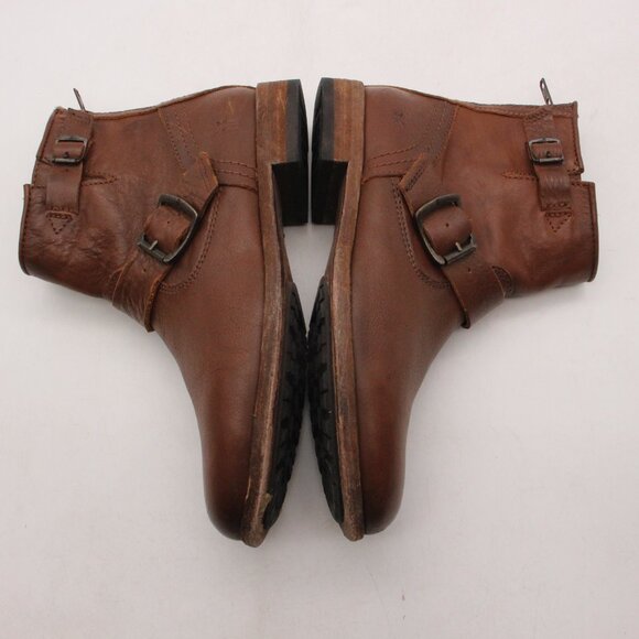 Frye Tyler Women's US 7.5 B Engineer Ankle Moto Boots  Brown Leather Buckle Zip - Picture 8 of 10